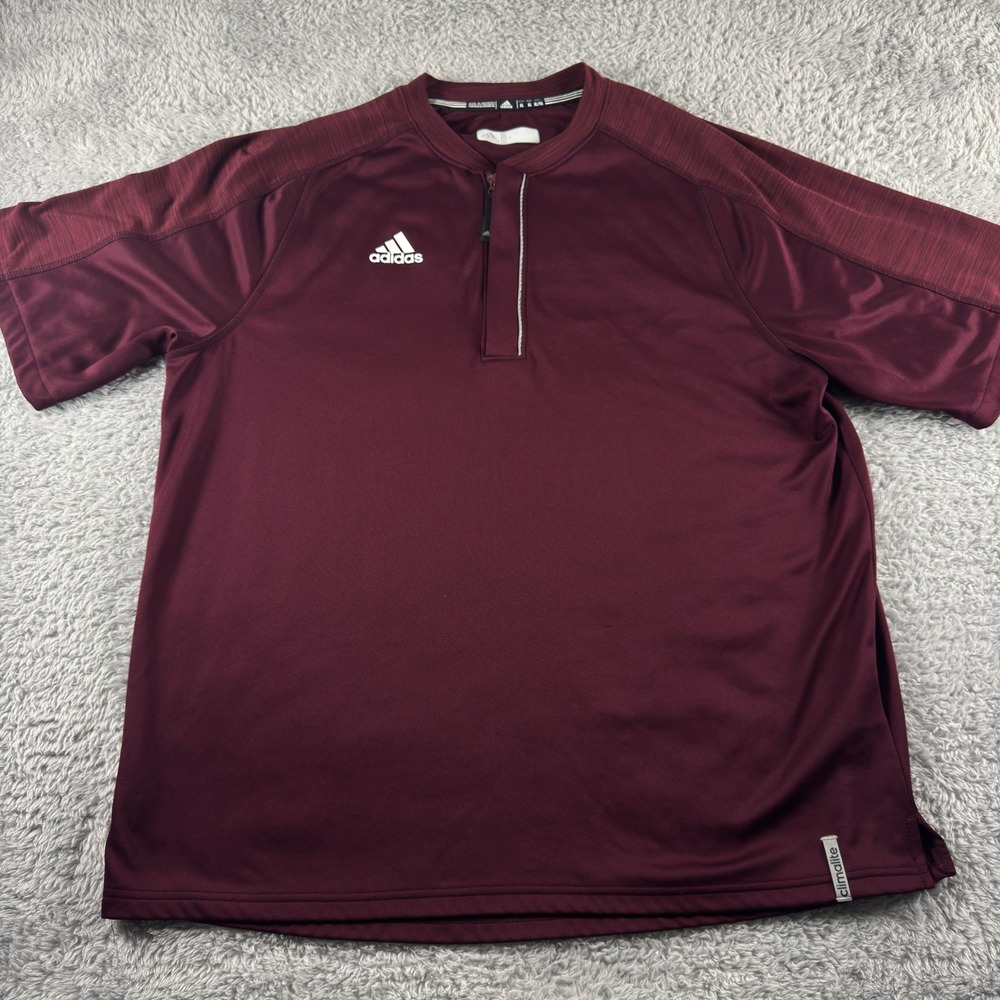 Adidas Mens XL Climalite Quarter Zip Short Sleeve Polo Baseball Maroon - Picture 2 of 8
